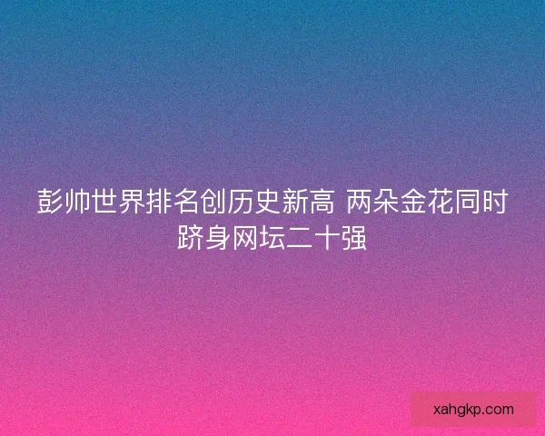彭帅世界排名创历史新高 两朵金花同时跻身网坛二十强